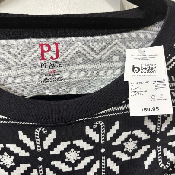 Unisex Snowflake And Candy Cane Christmas Pajamas Black & White Size Large -NWT - Picture 3 of 9